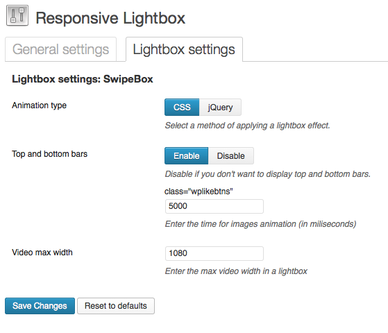wordpress responsive lightbox settigs