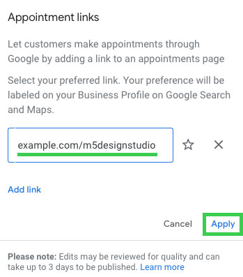 google appointment url