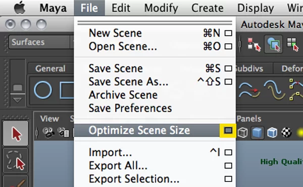 optimize in maya