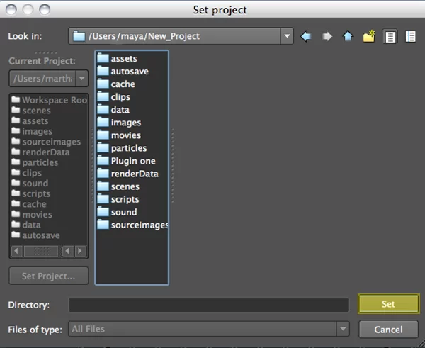set project in maya