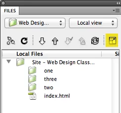 dreamweaver files expand button