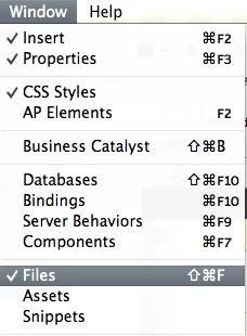 dreamweaver files panel