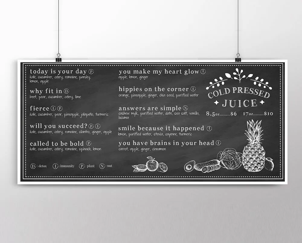 Cafe Juice Menu Poster