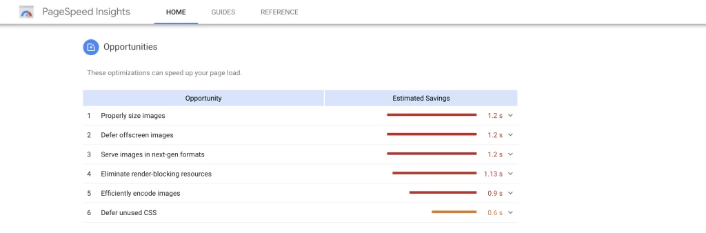PageSpeed Insights Opportunities