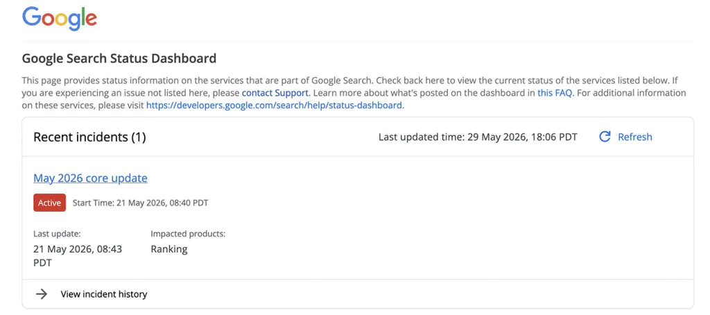 goolge status dashboard